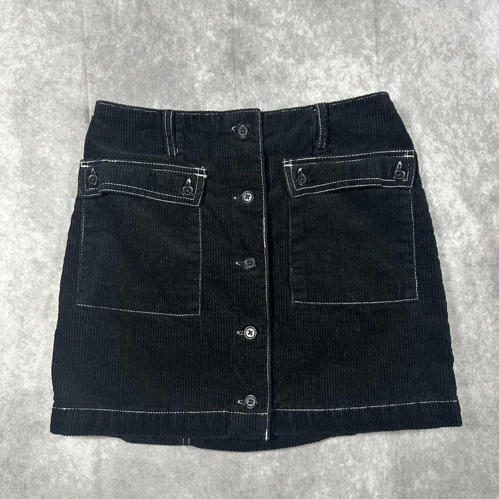 BDG Urban‎ Outfitters Black Corduroy Button Front Mini Skirt Contrast Stitch M
